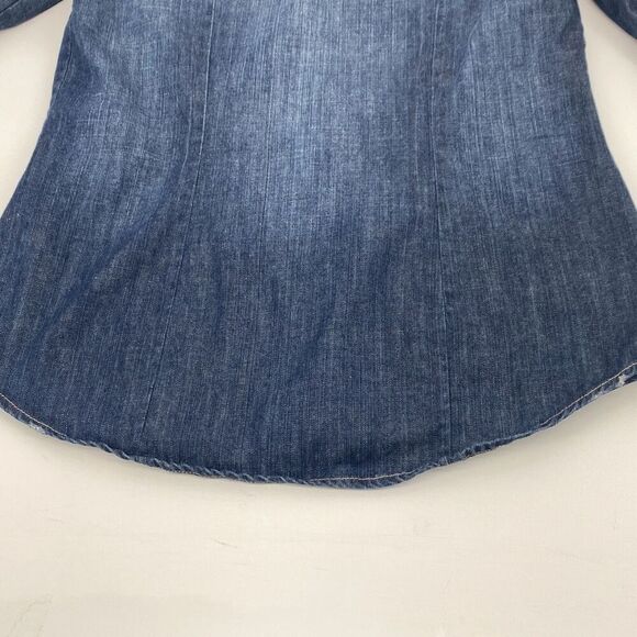Harley Davidson Womens S Pearl Snap Close Studded  Denim Jean Shirt Roll Tab  Bl - Picture 9 of 12